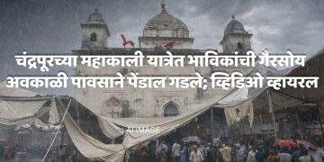 चंद्रपूरच्या महाकाली यात्रेत भाविकांची गैरसोय :अवकाळी पावसाने पेंडाल गडले; व्हिडिओ व्हायरल